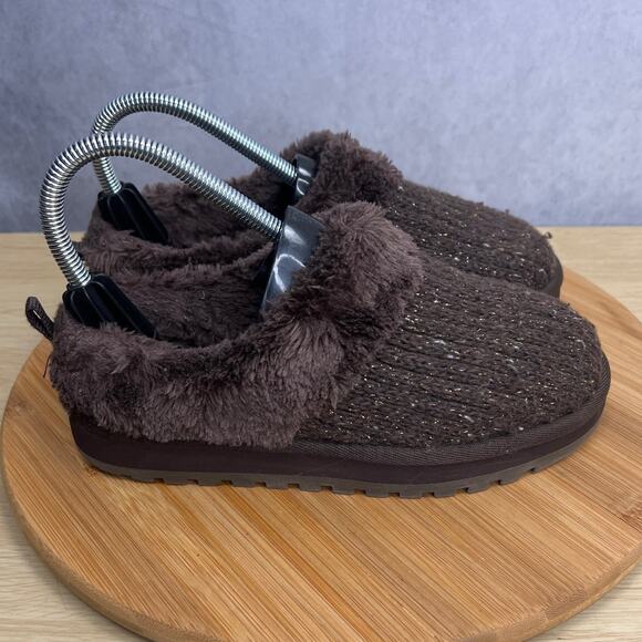 Skechers Womens Keepsakes Postage Slippers Size 6 Chocolate Brown Knit Fur Trim - Picture 1 of 10